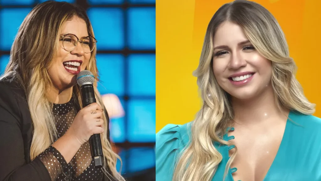 Montagem com duas fotos de Marília Mendonça