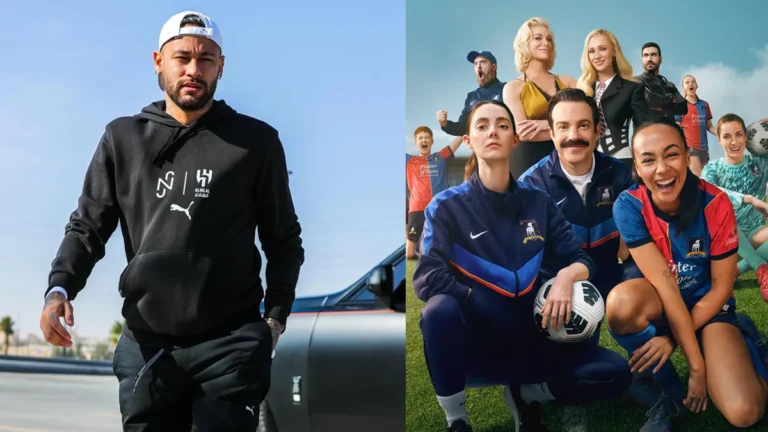 Montagem de Neymar e o elenco de Ted Lasso.