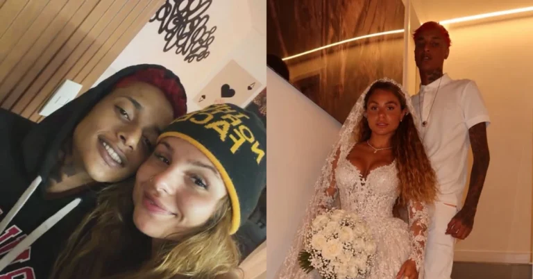 Oruam some das redes após soltura e noiva abre o jogo: ‘Recomeço’ Montagem mostra Oruam e Fernanda Valença juntos em uma selfie e, ao lado, ela de vestido de noiva ao lado do rapper