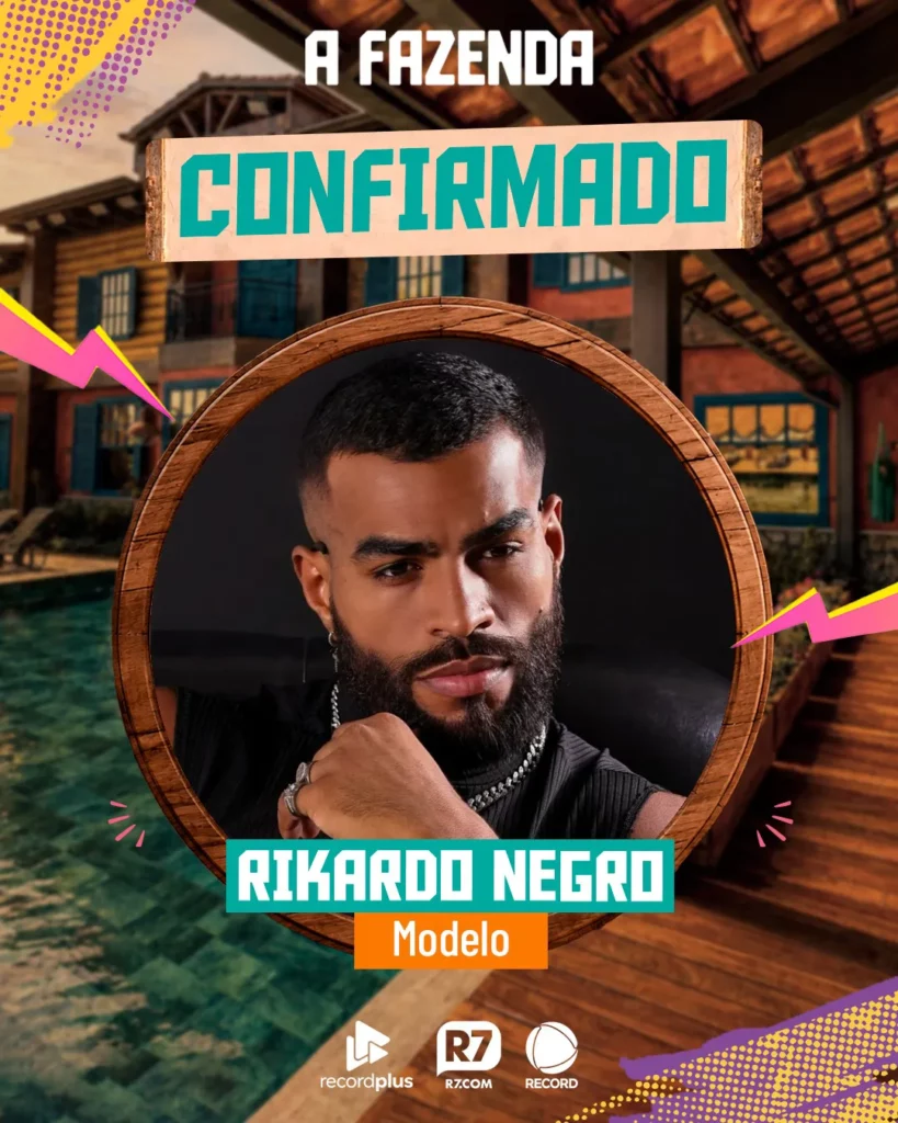 Rikardo Negro em arte oficial de A Fazenda 18