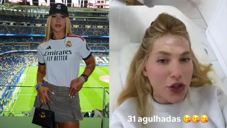 Montagem de fotos com Virginia mostrando o tratamento que fez contra enxaqueca