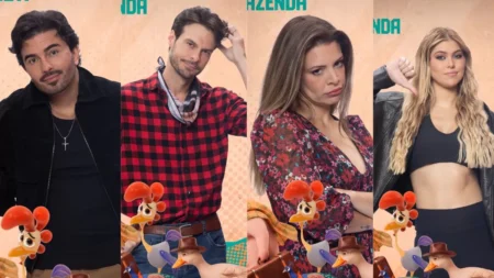 Alfredo Amaral, Igor Monteiro, Renata Del Bianco e Eduarda Braum em arte promocional de A Fazenda 18