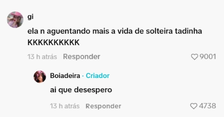 Ana Castela reage à fase solteira e dispara: 'Que desespero' 1 Comentário de fã sobre a vida de solteira de Ana Castela recebe resposta 'ai que desespero' da cantora no TikTok