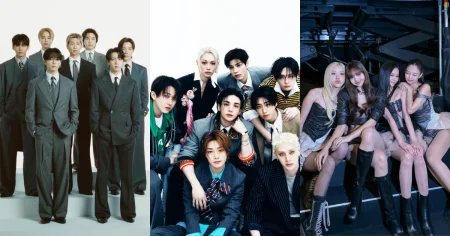 BTS, BLACKPINK e Stray Kids ficam fora de prêmio inédito do Grammy 2027 Montagem reúne os integrantes do BTS à esquerda, Stray Kids ao centro e BLACKPINK à direita, grupos de K-pop que ficaram fora das inscrições da nova categoria do Grammy 2027