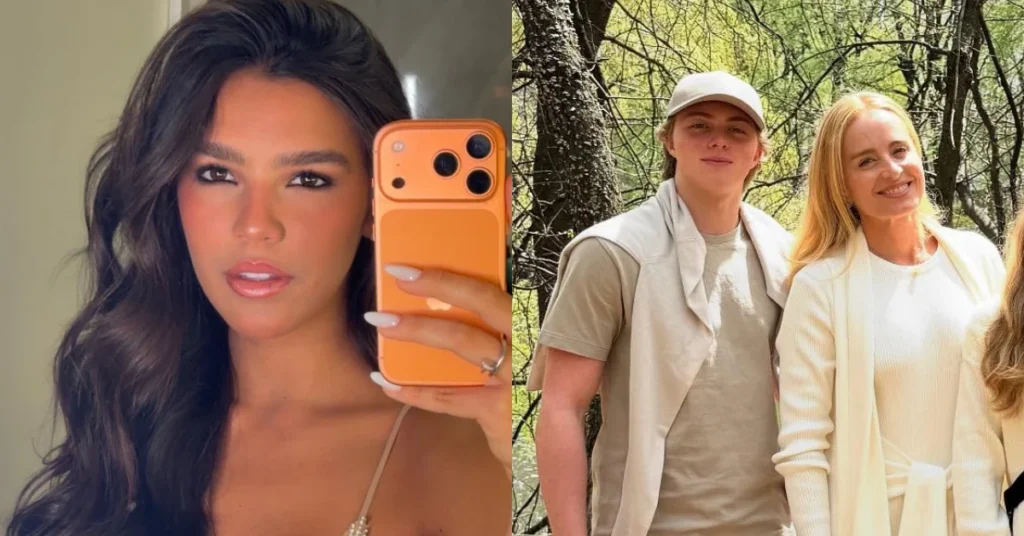 Ex-nora de Angélica expõe acordo com a família Huck e revela bastidores do término Montagem com Duda Guerra fazendo selfie à esquerda e Benício Huck ao lado da mãe, Angélica, em ambiente arborizado à direita