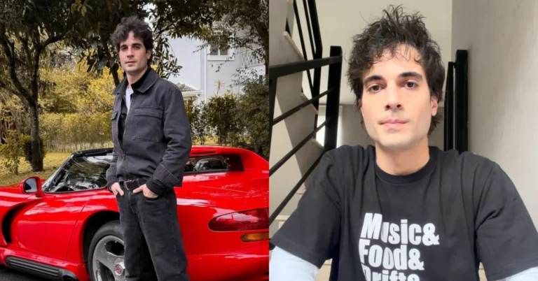 Fiuk comemora conquista após crise financeira e desabafa: ‘Não era capaz’ Montagem mostra Fiuk ao lado de um carro esportivo vermelho e, à direita, usando camiseta preta em ambiente interno