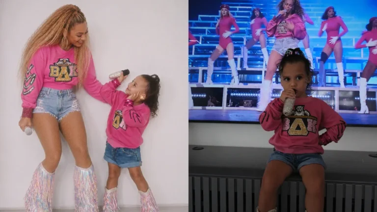 Filha de Neymar surge com look inspirado em Beyoncé na festa de Mavie; veja Montagem de fotos com Helena, filha de Neymar e Beyoncé.