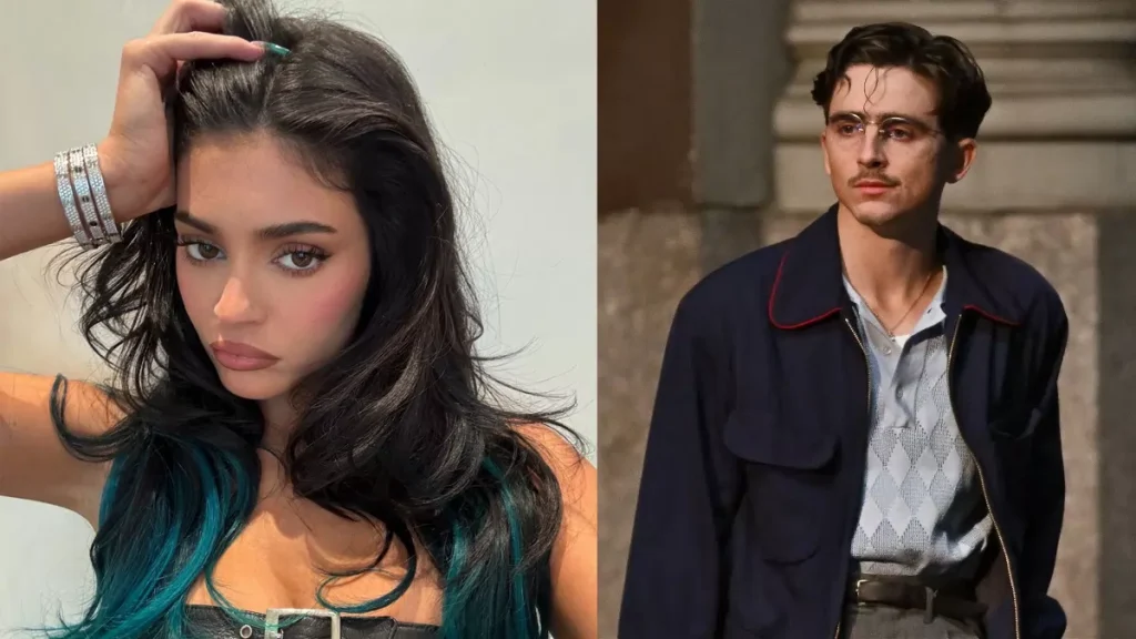 Montagem de fotos com Kylie Jenner e Timothée Chalamet