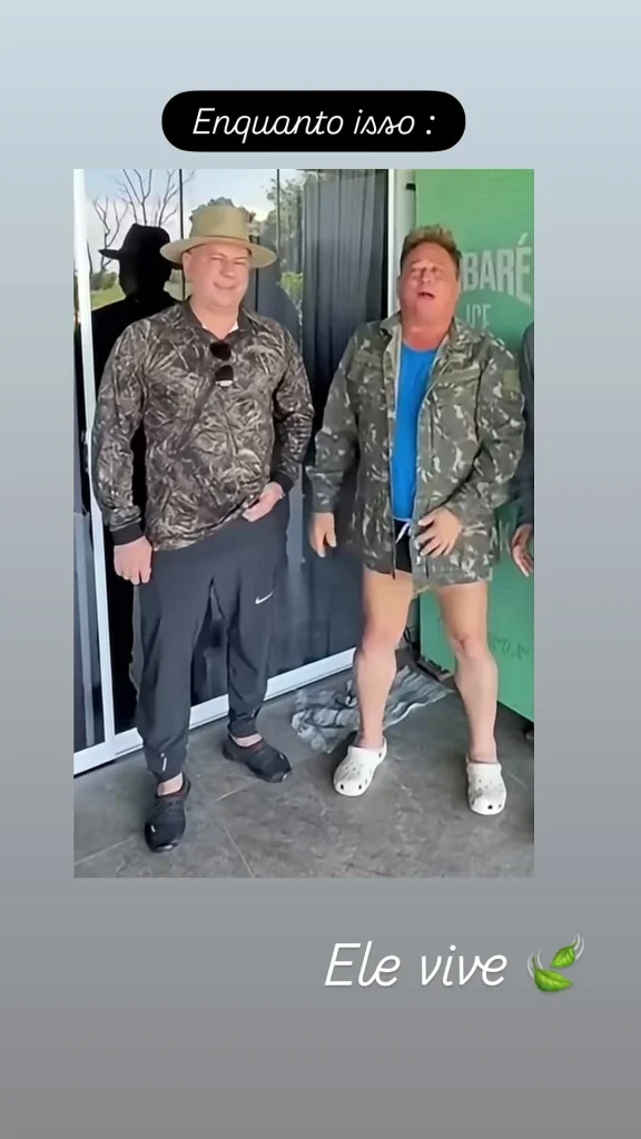 Poliana Rocha explica ausência de Leonardo em festa de Maria Flor: 'Ele vive' 1 Leonardo aparece ao lado de um amigo, ambos com roupas camufladas, em registro compartilhado por Poliana Rocha com a frase 'Ele vive' durante o aniversário de Maria Flor.