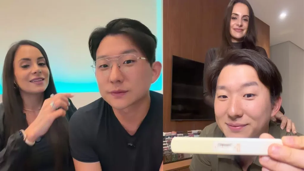 Pyong Lee escolhe nome incomum para filha e surpreende web: ‘Não sei se é verdade ou zoeira’ Montagem de fotos com Pyong Lee e Nathalia Lee