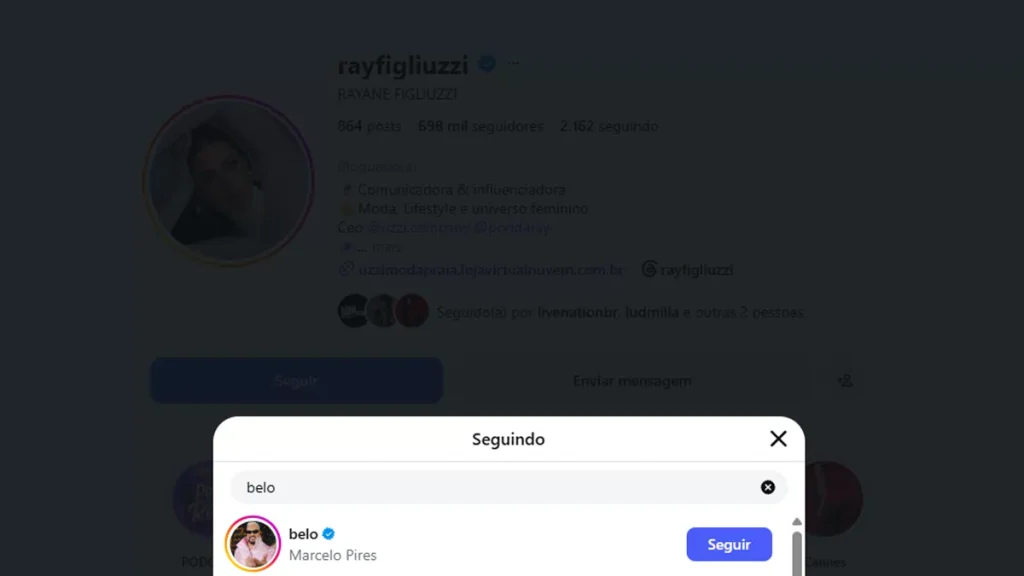 Print que comprova que Rayane Figliuzzi voltou a seguir Belo no Instagram