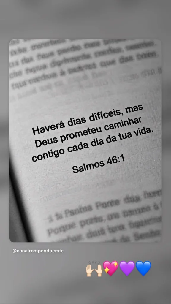 Virginia cita 'dias difíceis' após término com Vini Jr. e chama atenção 1 Story publicado por Virginia Fonseca mostra mensagem sobre dias difíceis e confiança em Deus, com referência ao Salmo 46:1