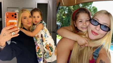 Montagem mostra Virginia Fonseca em selfies com a filha Maria Flor, que aparece abraçada à mãe em diferentes momentos.