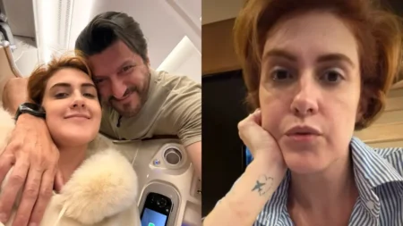 Montagem com Mila Seidl ao lado de Lito Sousa em uma foto e, na outra, a viúva aparece em um registro individual.