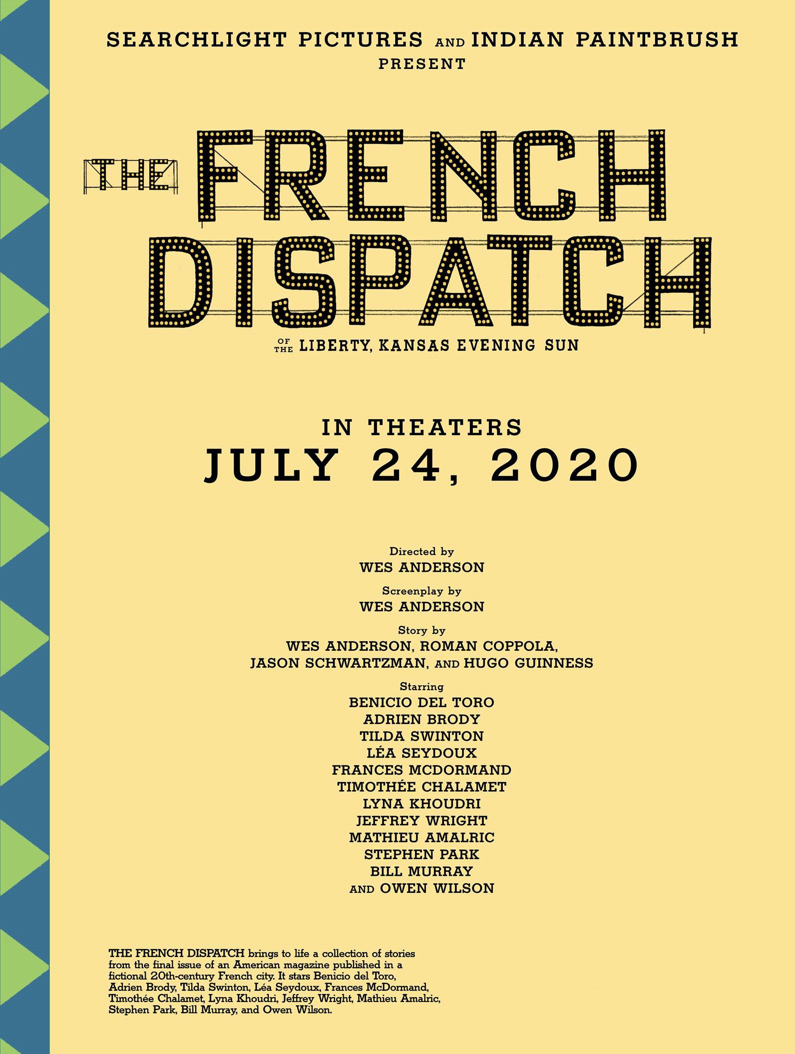 The French Dispatch: Novo filme de Wes Anderson ganha data de estreia